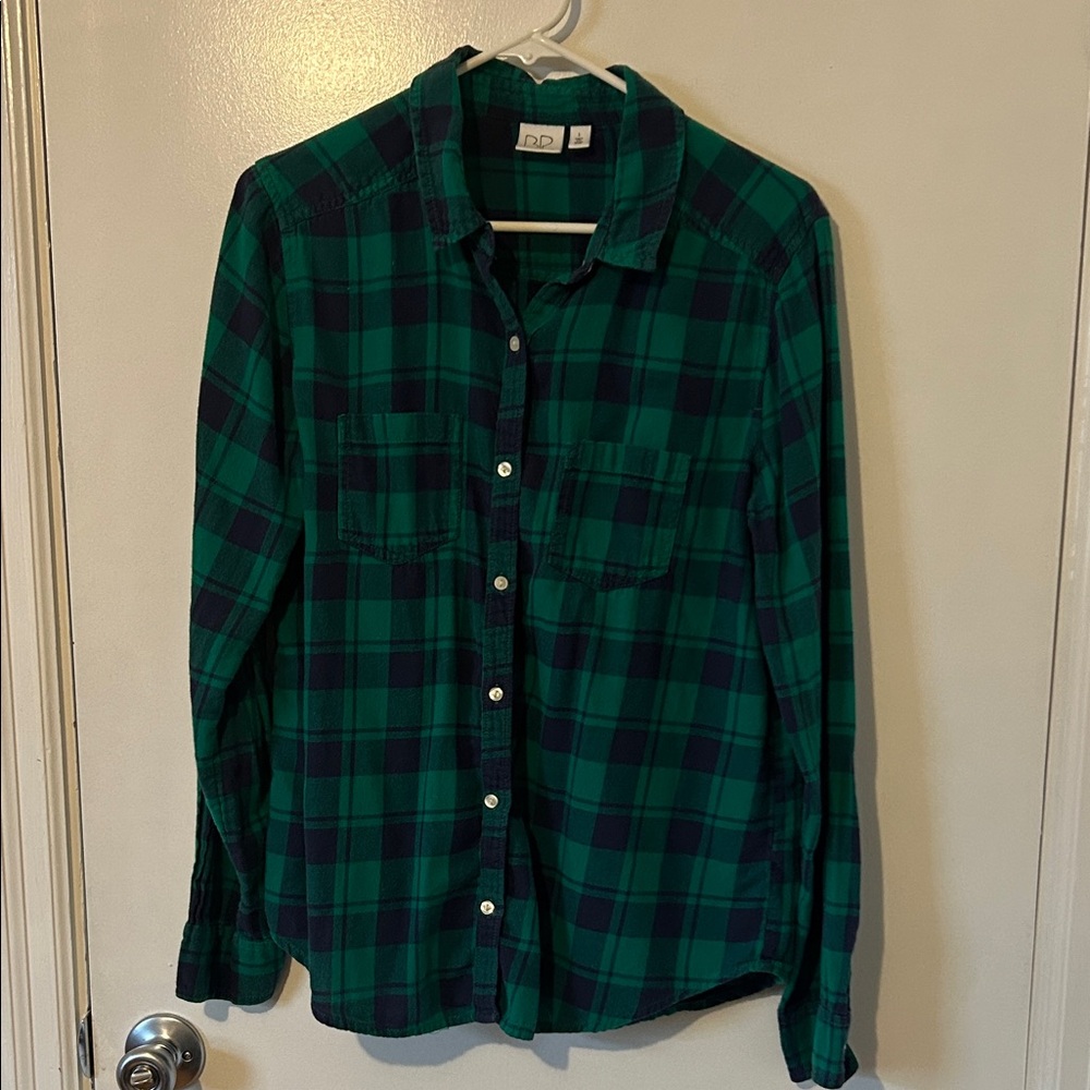 BP Green and Blue Plaid Flannel Button-Up Shirt